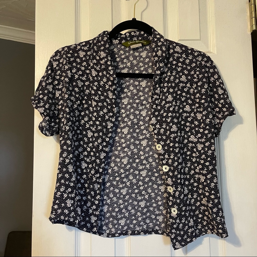 vintage susie topkins blue floral button up blouse